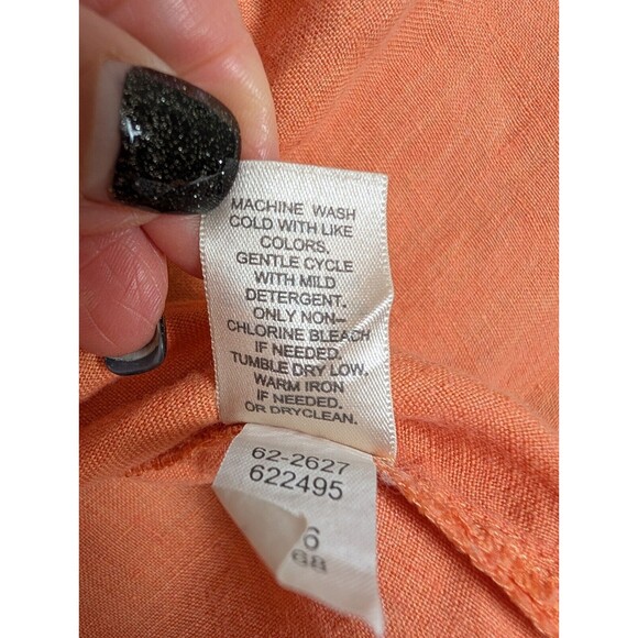 J Jill Top Button Up 100% Linen Eyelet Short Sleeve Size Medium Peach Pleated - Picture 7 of 13